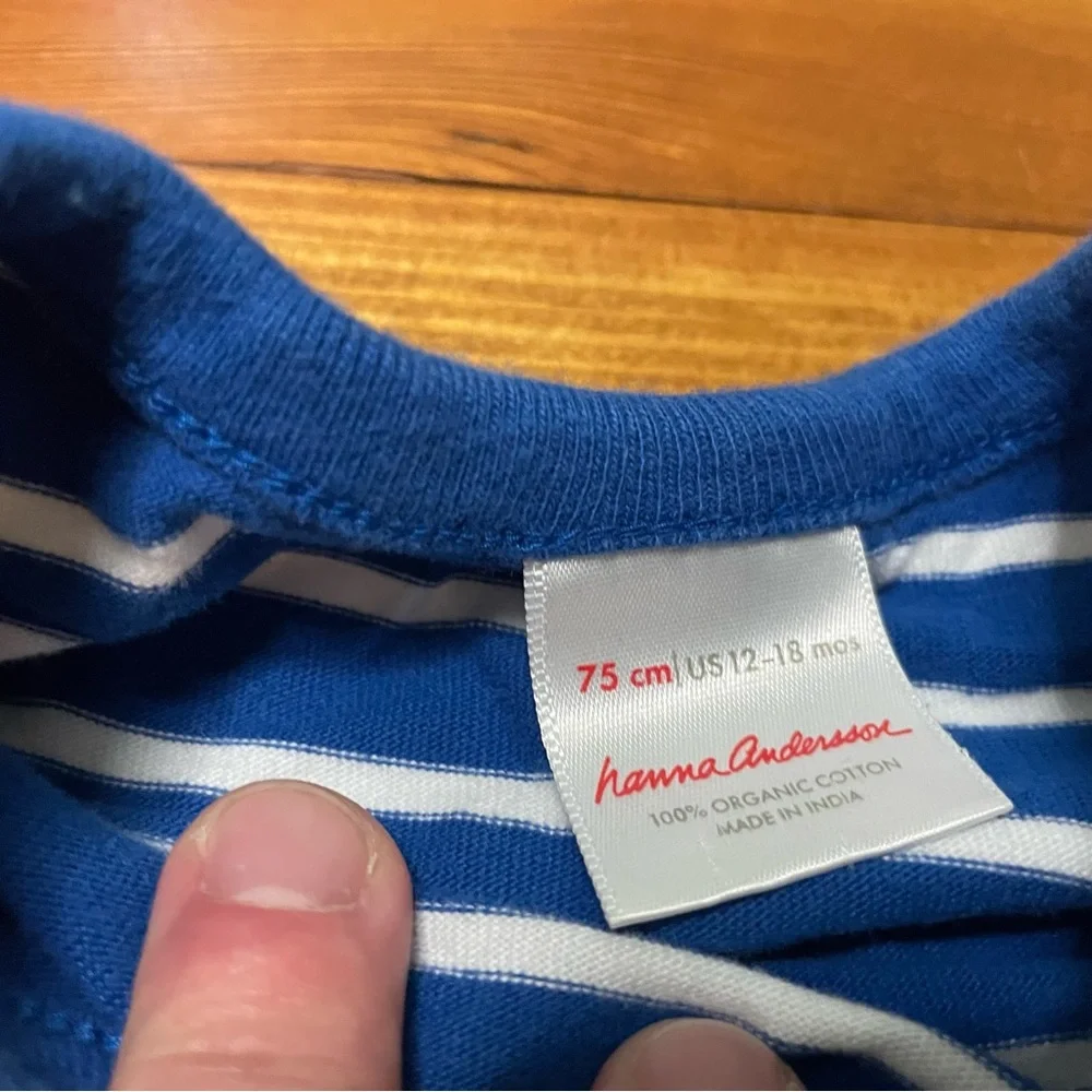 Hanna Andersson Blue Striped Tops & Blue Zip Hoodie Set Size 12-18 Months